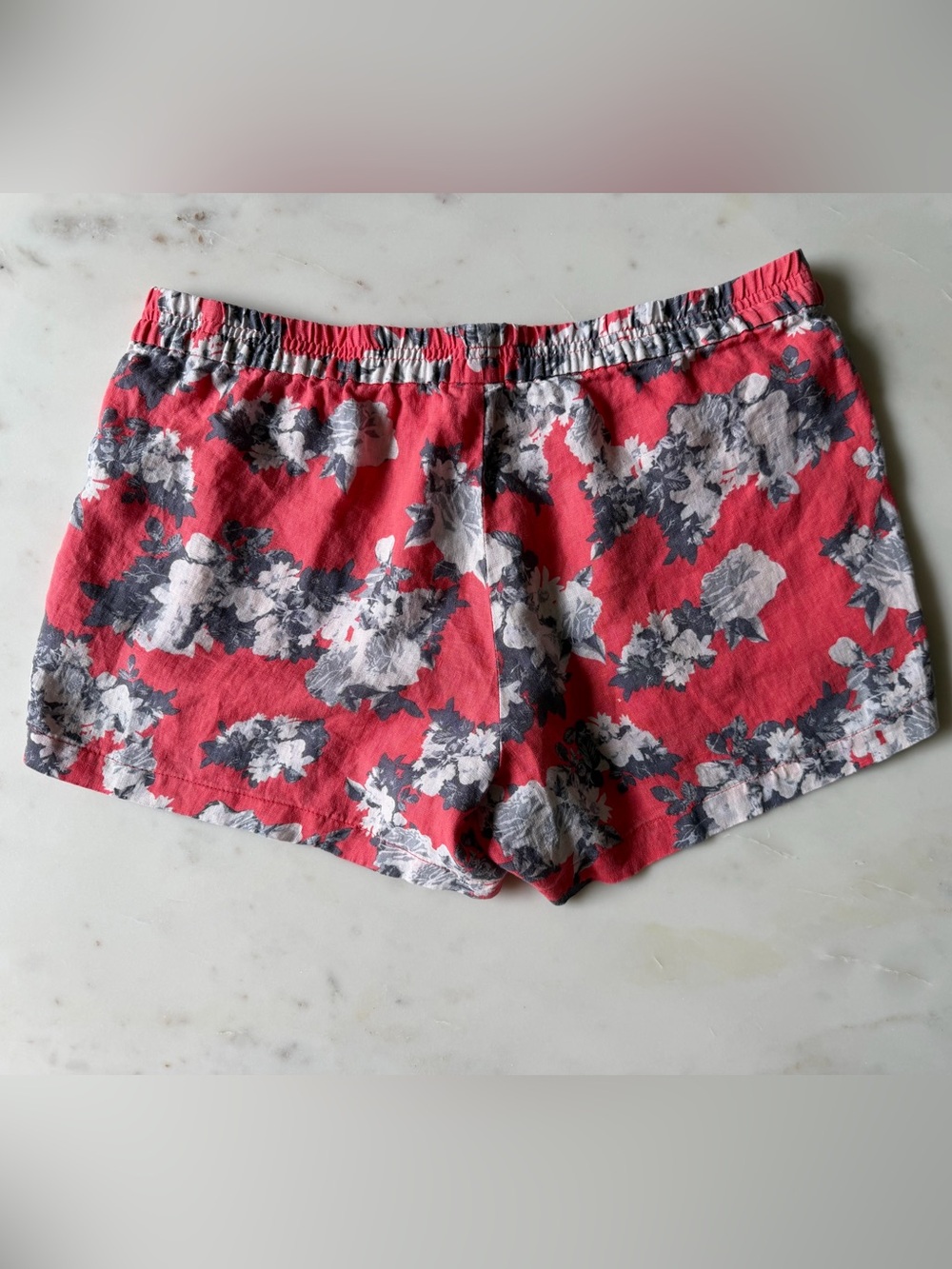 KUT from the Kloth 100% Linen Floral Print Shorts Coral Gray Pull-On Size 12 - Picture 2 of 6